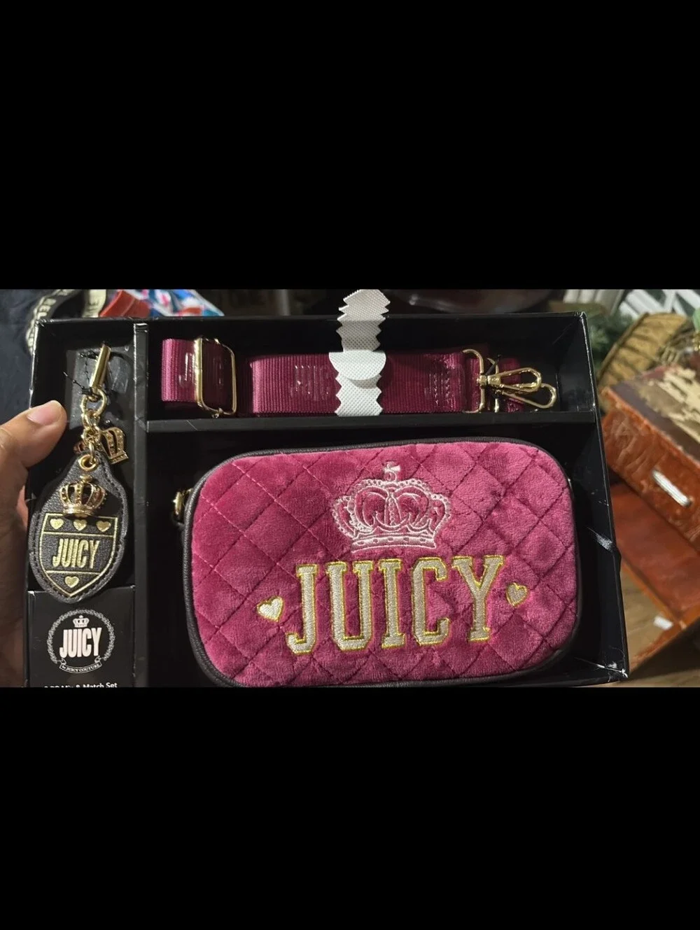 Juicy Couture Quilted Rose Velvet Crossbody 3 Pc Set
